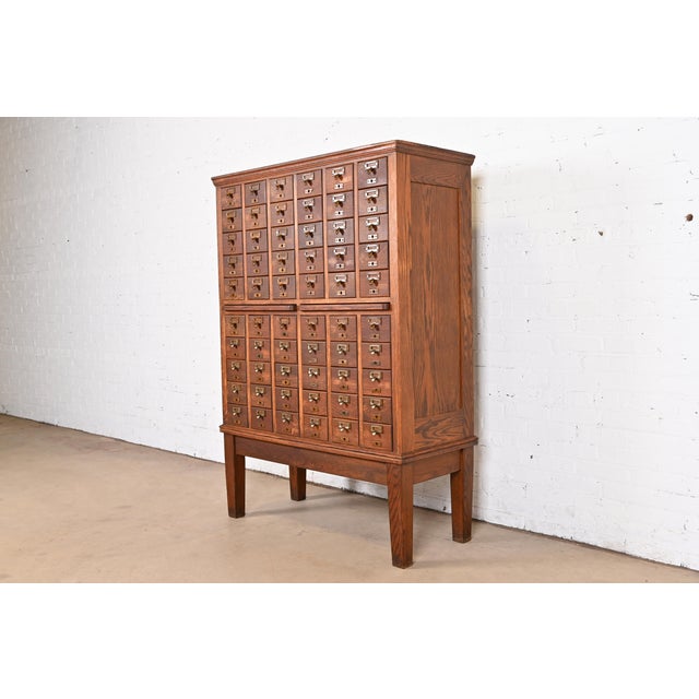 Antique Arts & Crafts Oak 60Drawer Card Catalog Filing Circa