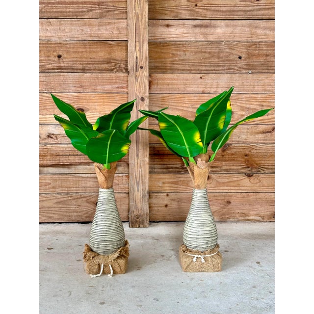Pair Tropical Coastal Canvas Manila Palm Trees For Sale - Image 9 of 10
