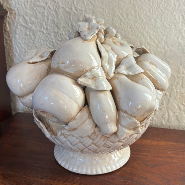 Ceramic Large Antique Italian White Porcelain Fruit Bowl Centerpiece For Sale - Image 7 of 12