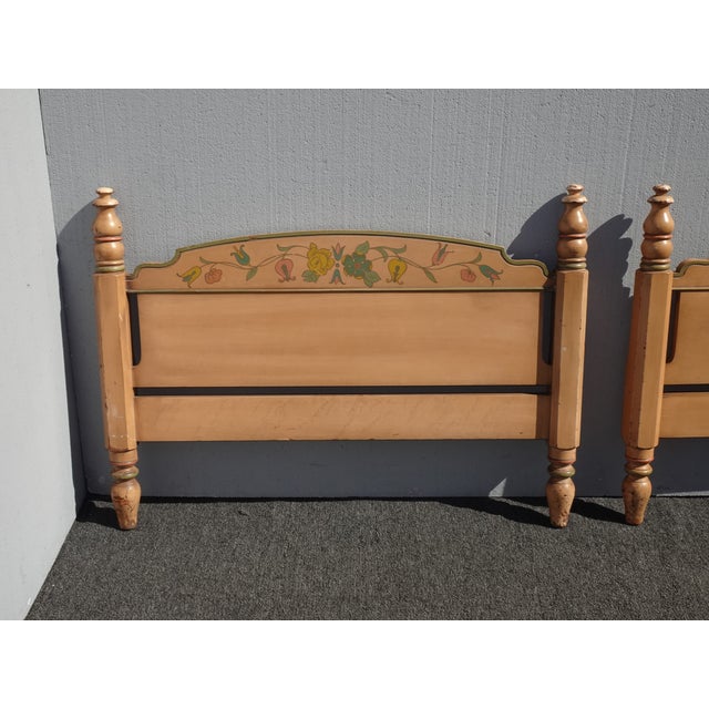 Pair of French Country Hand Painted Bed Frames Twin Headboards W Rails