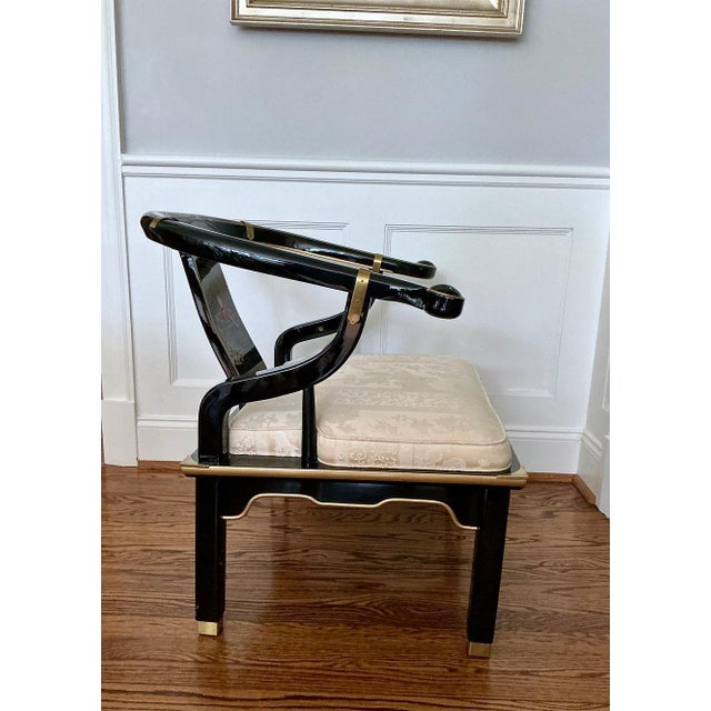 Late 20th Century Pair of James Mont Style Black Lacquer Horseshoe Chairs For Sale In Nashville - Image 6 of 9