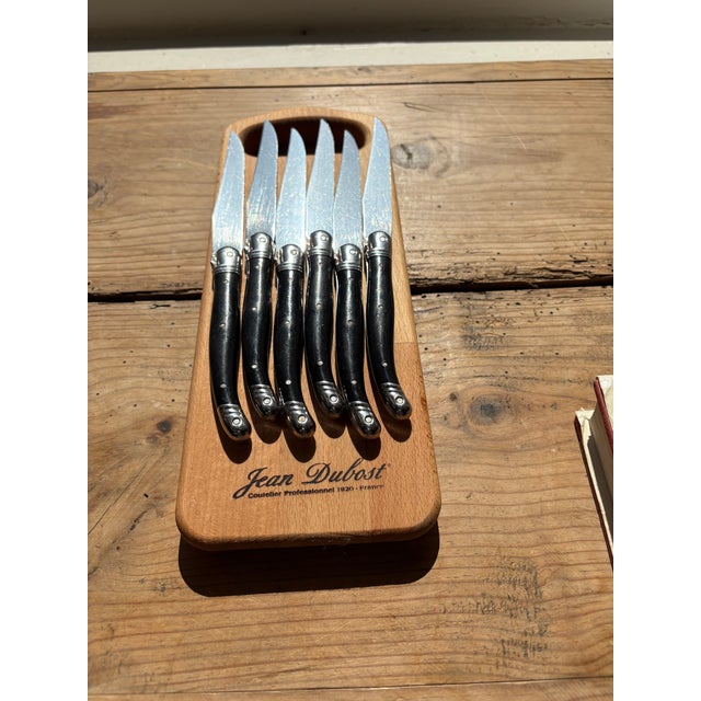 Late 20th Century French Laguiole Steak with Black Handles and Cutting Board Knife Set - 7 pcs For Sale - Image 12 of 16