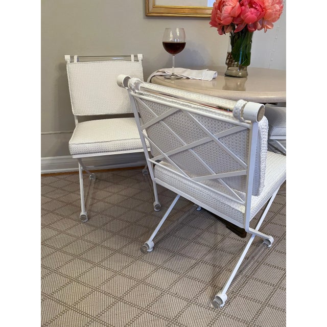 Cleo Baldon X-Form Chairs Restored with Acrylic Dowels and Sunbrella Upholstery - Set of 4 For Sale - Image 9 of 13