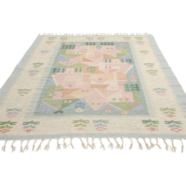 Mid-Century Modern Vintage Swedish Pictorial Rollakan Rug - 04'07 X 06'09 For Sale - Image 3 of 9
