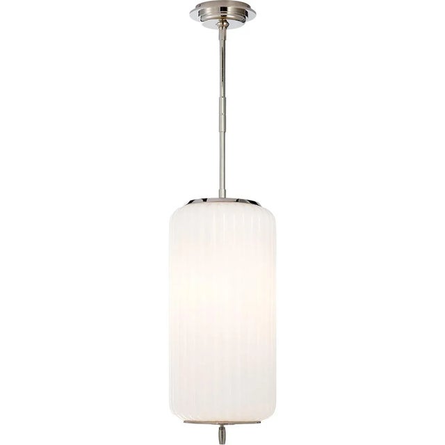 Eden Medium Pendant in Polished Nickel with White Glass Designer: Thomas O'Brien Fixture Height: 21" Min. Custom Height:...