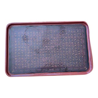 Vintage Asian Hand-Painted Lacquer Serving Tray For Sale