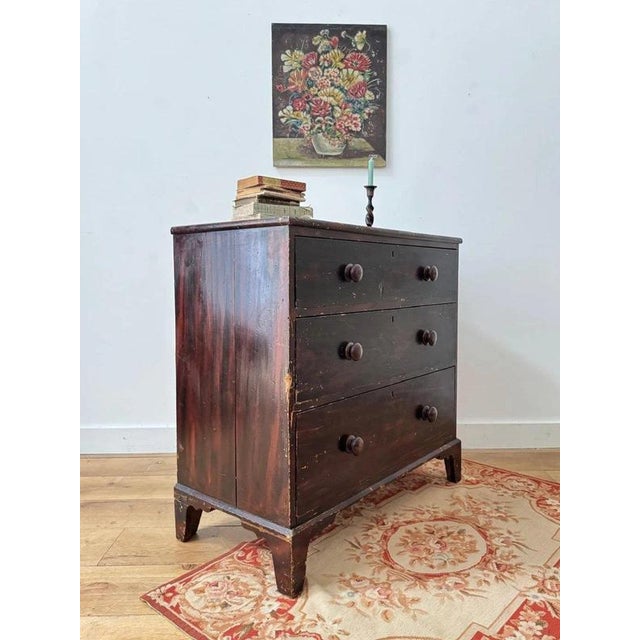 Wood 19th Century Dark Scumbled Pine Chest of Drawers For Sale - Image 7 of 9