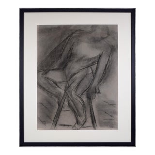 Large Vintage Abstract Cubist Charcoal Figure Study Drawing 1985 For Sale