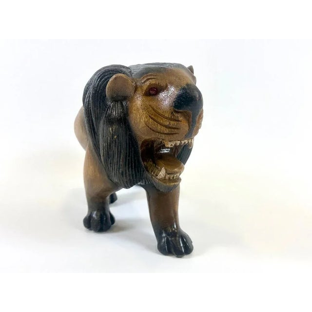Vintage Wooden Carved Lion Figure, 1930s For Sale - Image 11 of 12