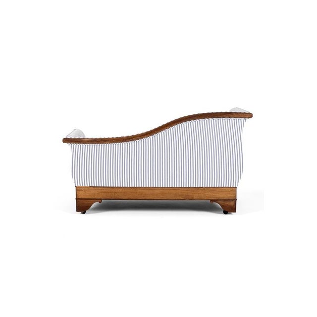 Empire Revival French Walnut Sofa in Ticking For Sale - Image 4 of 15