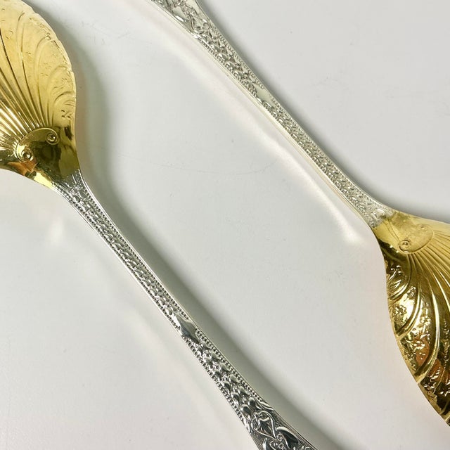 Vintage Hollywood Regency Art Deco Boho Chic Etched Plated Stainless Salad Utensils - A Pair For Sale - Image 10 of 12