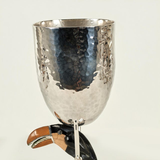 Metal Vintage Silver on Copper Goblets or Stemware With Toucans - Set of Fourteen For Sale - Image 7 of 14