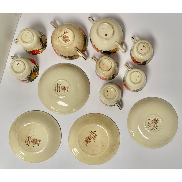 1920s Royal Adams Titan Ware Hand Painted English China “Maytime” Cups and Saucers For Sale - Image 4 of 10
