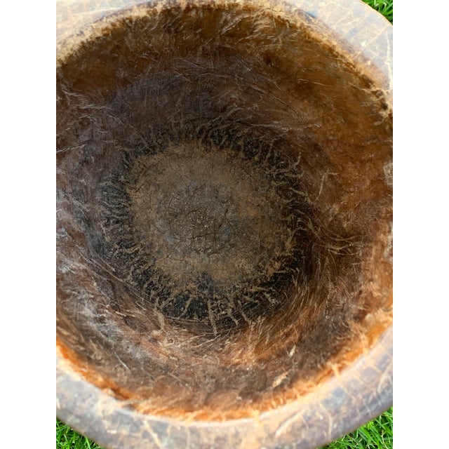 Brown Antique Rustic Wooden Mortar Primitive Vessel For Sale - Image 8 of 12
