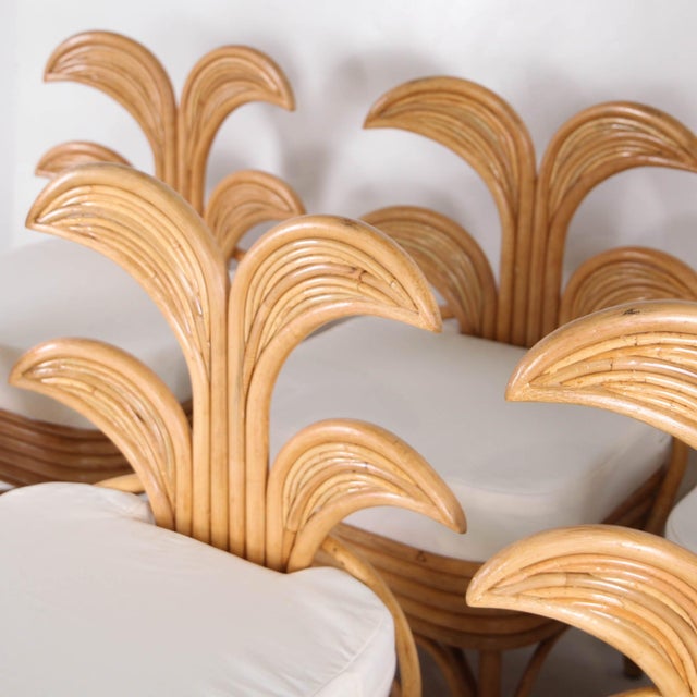 Wood Vintage Rattan Palm Chairs, Set of 6 For Sale - Image 7 of 16