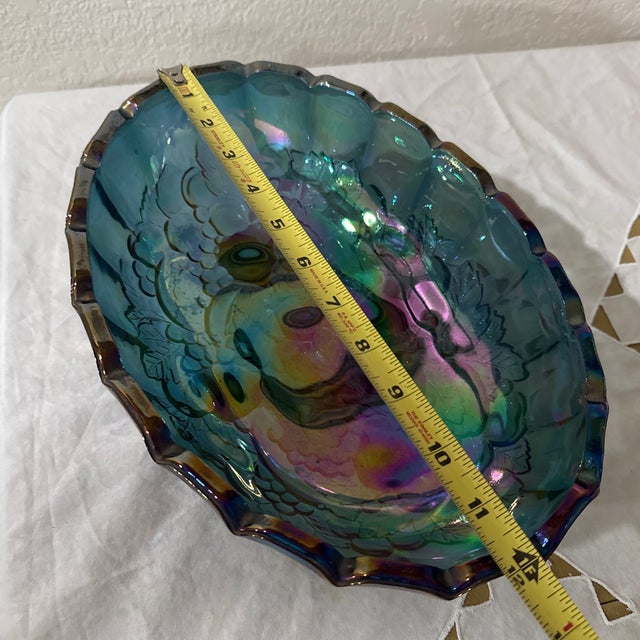 Vintage Indiana Iridescent Carnival Glass Blue Grapefruit Footed Bowl For Sale - Image 9 of 9
