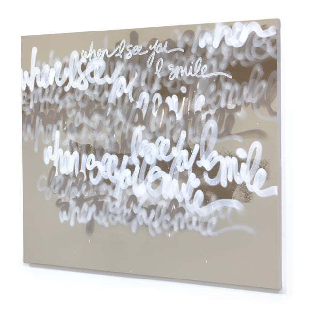 When I See You Smile - Large Beige Abstract Graffiti Original Artwork by Amber Goldhammer For Sale In Los Angeles - Image 6 of 9