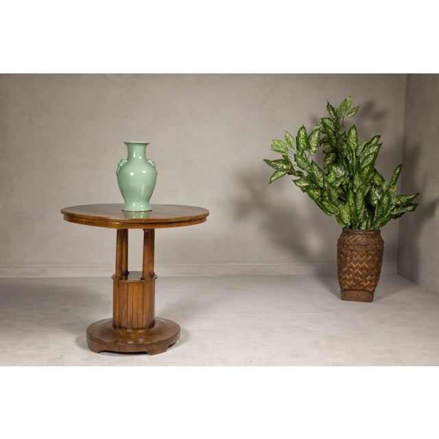 Mid 20th Century Midcentury Round Top Side Table with Column Supports and Tambour Base For Sale - Image 5 of 12
