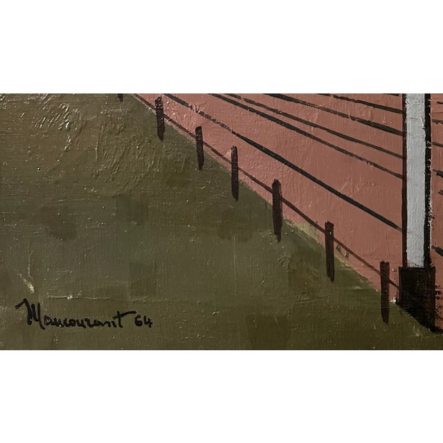 1964 Belgium French Vintage Mid Century Landscape Oil Painting Titled "La Ligne 130" (The Line 130) by Jean Maucourant For Sale - Image 9 of 10