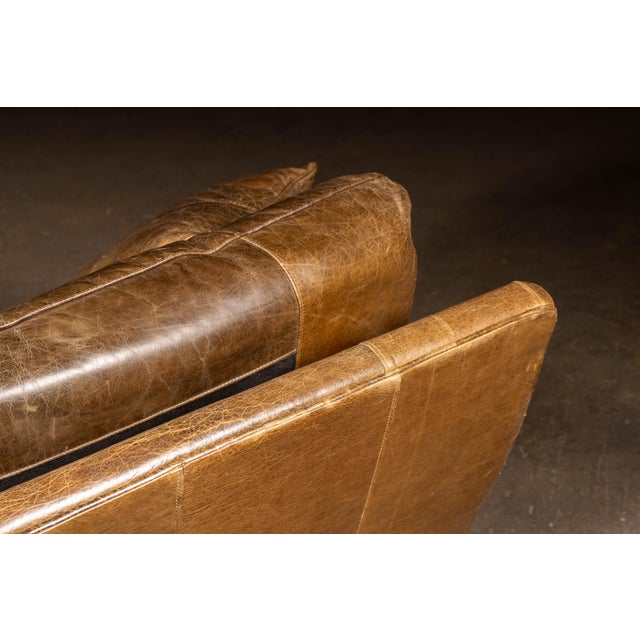 Mid 20th Century Distressed Leather Nailhead Sofa in Tan With Turned Bun Feet For Sale - Image 10 of 12