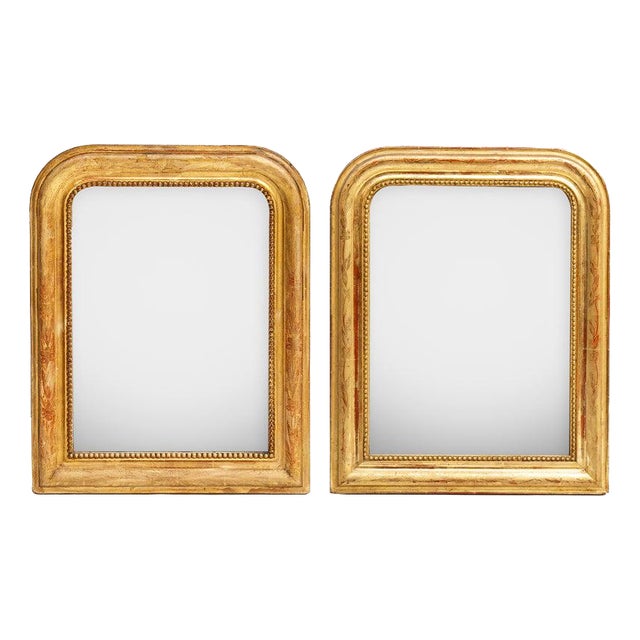 Small 19th Century French Gilt Rouge Louis Philippe Mirrors, Set of 2 For Sale