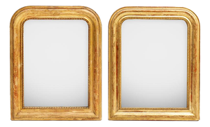 Small 19th Century French Gilt Rouge Louis Philippe Mirrors, Set of 2