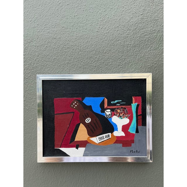 Vintage Abstract Cubist Still Life on Canvas For Sale In West Palm - Image 6 of 12