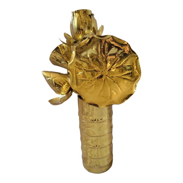 Mid 20th Century Mid-Century Modern Feldman Attrib. Brass Lotus Lamp Base For Sale