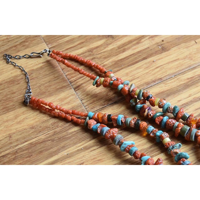 Vintage Coral Turquoise and Other Mixed Stone Double Strand Native American Necklace For Sale - Image 13 of 16