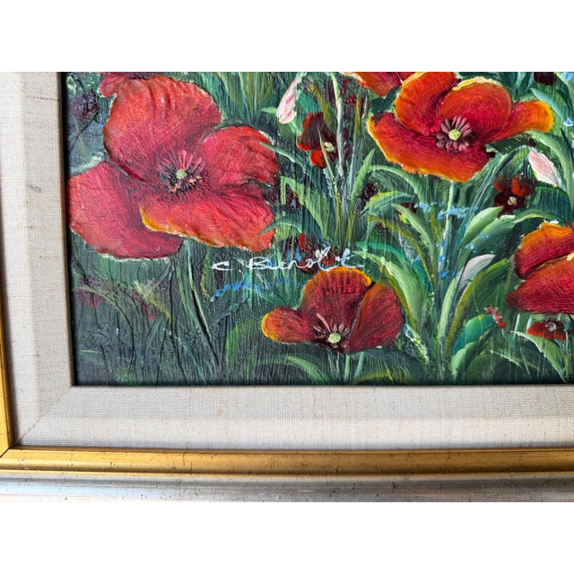 1980s C. Benolt Floral Farm Landscape Oil on Canvas Painting, Framed For Sale - Image 11 of 12