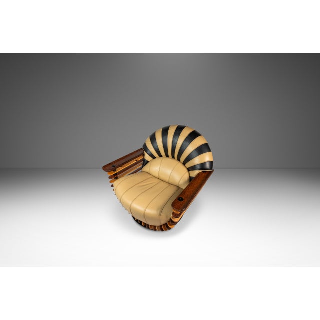 Rare Art Deco Organic Modern "Luxor" Armchair / Lounge Chair in Leather, Spruce & Palmwood Attributed to Pacific Green, Australia, C. 2000s For Sale In Orlando - Image 6 of 18