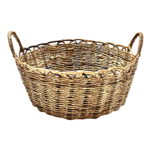 Vintage Handwoven Wicker Bread Basket – Round Farmhouse Storage Basket With Wrapped Handles