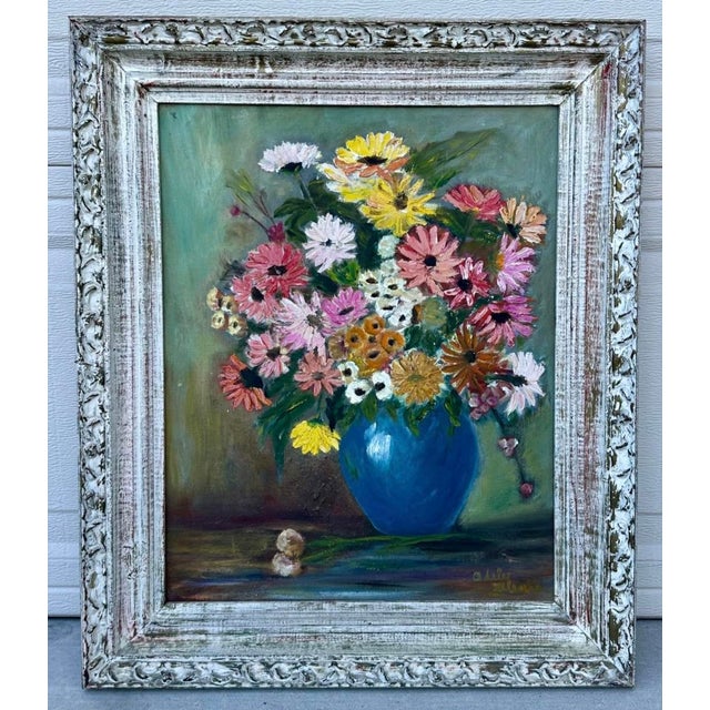 1940s Wpa Suffragist Artist Adele Clark Framed Rare Floral Impressionist Oil Painting For Sale - Image 11 of 18