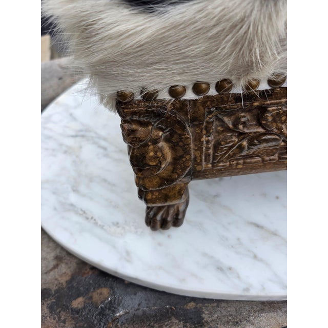 Oriental Carved Footstool With Cow Leather. For Sale - Image 11 of 11