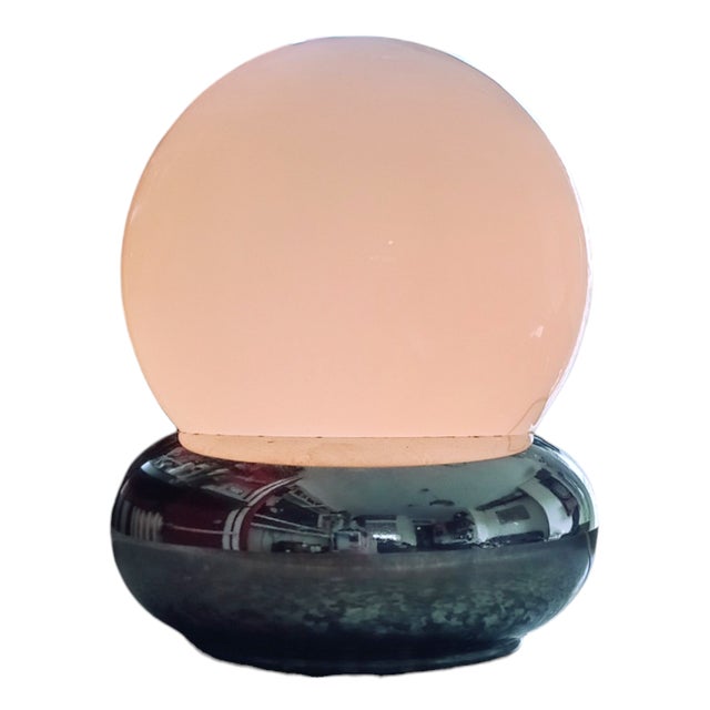 Vintage Space Age Table Lamp in Opal Glass and Chrome Base For Sale - Image 4 of 6