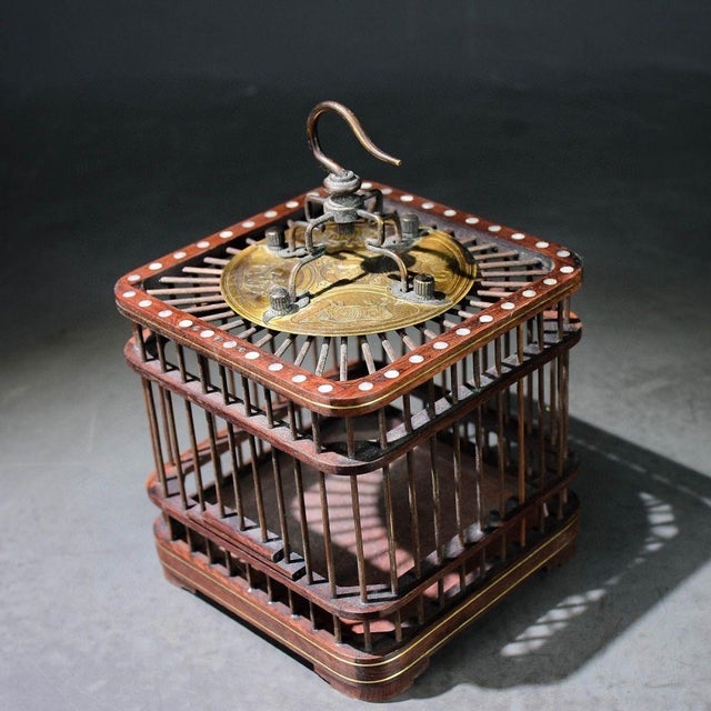 Vintage Chinese Bamboo Cricket Cage With Brass "Five Oxen" Engraved Top For Sale In Los Angeles - Image 6 of 9