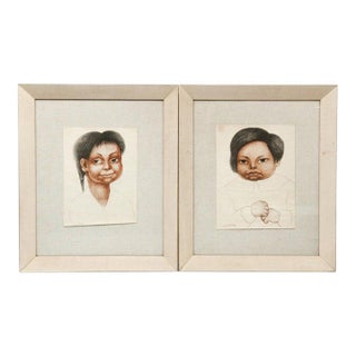 Pair framed vintage print of drawings by Diego Rivera For Sale