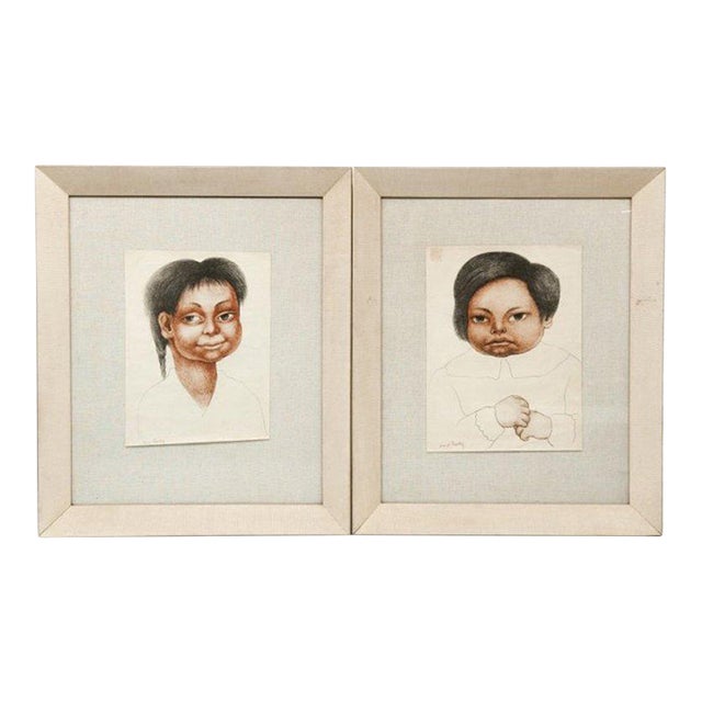 Pair framed vintage print of drawings by Diego Rivera For Sale