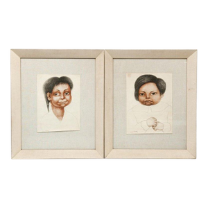 Pair framed vintage print of drawings by Diego Rivera