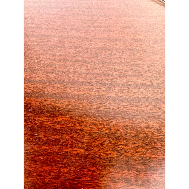 Vintage Large Round Mahogany & Silverplate Serving Tray With Twisted Handles For Sale - Image 10 of 11
