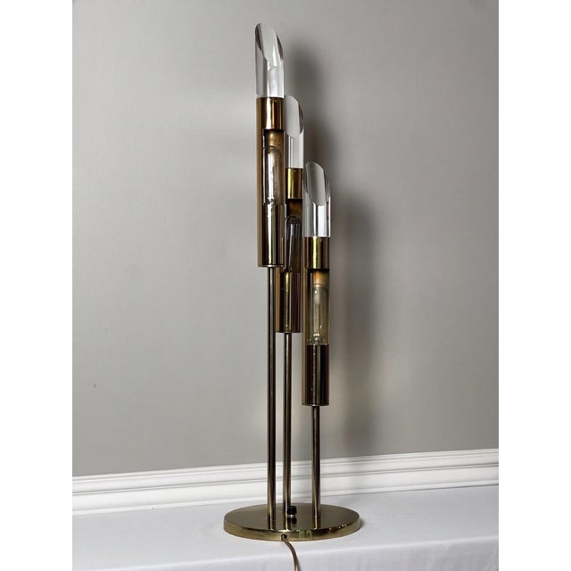 1970s 1970s Modern 3-Light Brass and Lucite Lamp by Laurel Lamp Company For Sale - Image 5 of 18