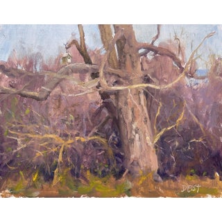 The Birdhouse by Harold Deist | Oil on Linen Panel Landscape with a tree and birdhouse. For Sale