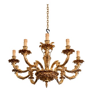 Rococo-Style Gilded Bronze 6-Light Chandelier, 1980s For Sale