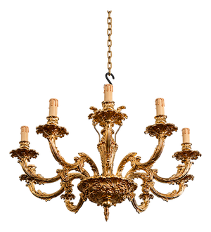 Rococo-Style Gilded Bronze 6-Light Chandelier, 1980s