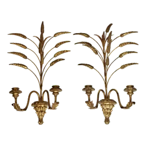 Antique Italian Golden Gilt Wheat Sconces