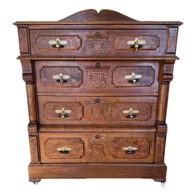 19th-Century Eastlake Solid Walnut Dresser With Original Finish and Hardware For Sale