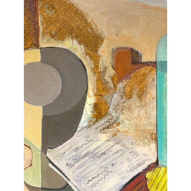 Midcentury Mixed-Media Cubist Still Life Oil on Canvas For Sale In West Palm - Image 6 of 10