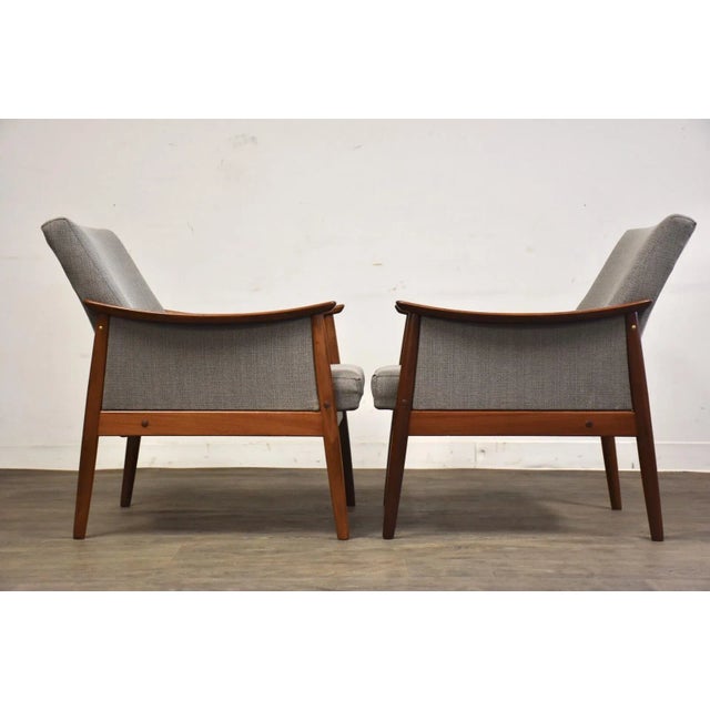 Danish Teak & Grey Lounge Chairs- a Pair For Sale - Image 4 of 9