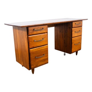 1960s Mid Century Modern Desk Solid Walnut Executive Office Ace Hi 6 Drawer Floating For Sale