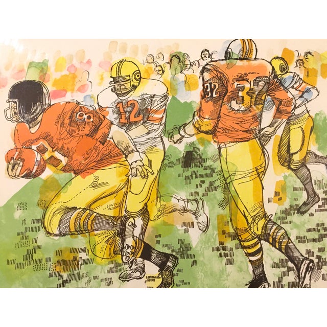 American Vintage Don Bloom Watercolor Painting, Football Scene, Artist Signed and Framed For Sale - Image 3 of 4